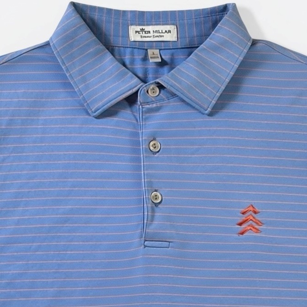 Peter Millar Summer Comfort Polo Mens Large Blue Orange Striped Performance Golf